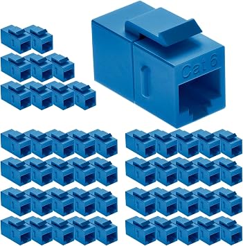 Cat.6 RJ45 Inline Coupler with Keystone Latch, Female-Female [50-Micron Gold Plated] 50-Pack, Blue