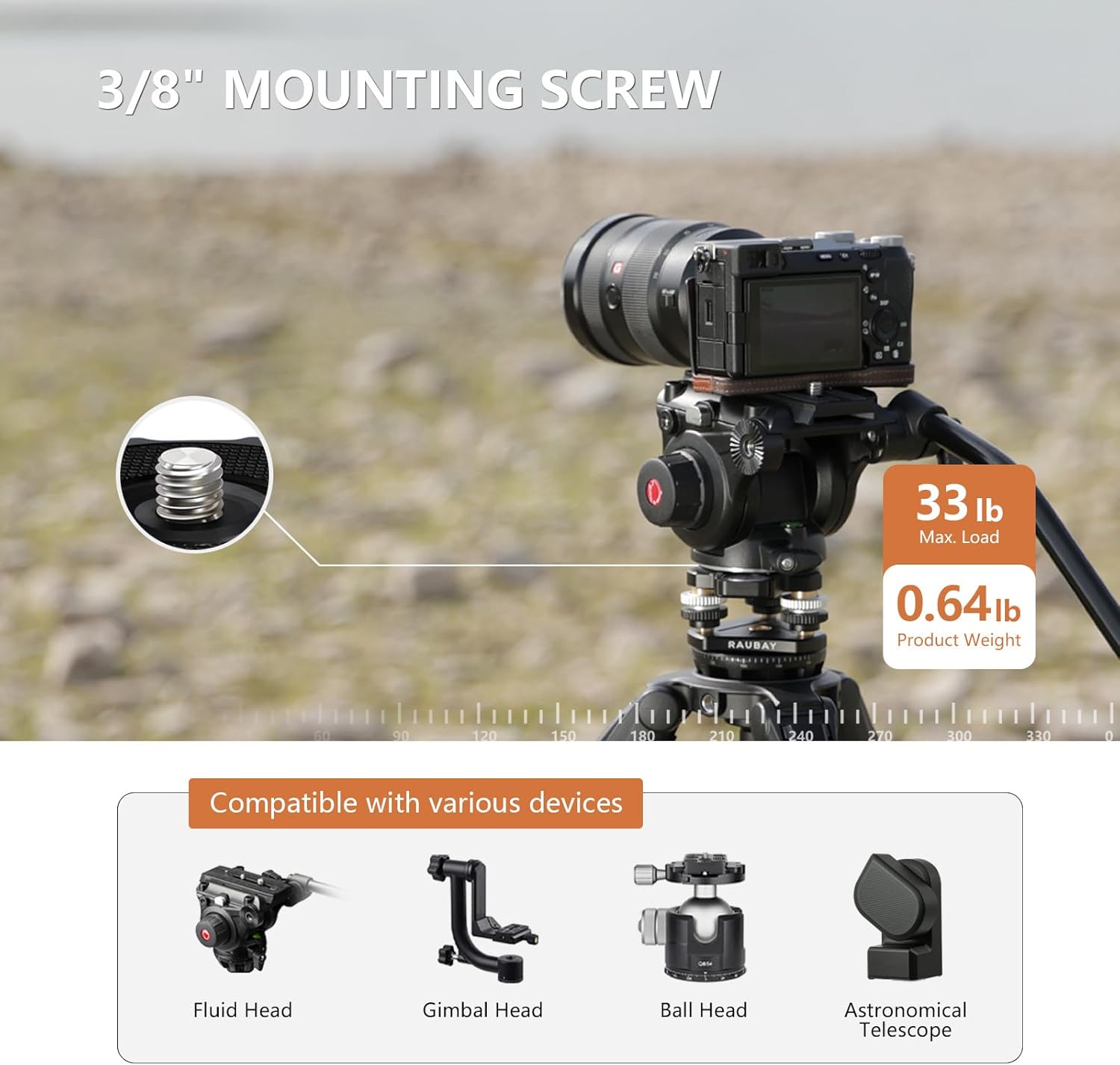 RAUBAY Tripod Leveler Stand for Seestar S50, ±6° Precision Adjustable Leveling Base with Detachable Magnetic Bubble Level, CNC Aluminum 3/8” Mount for Panoramic, Ball & Video Heads and Tripods (LB-01)