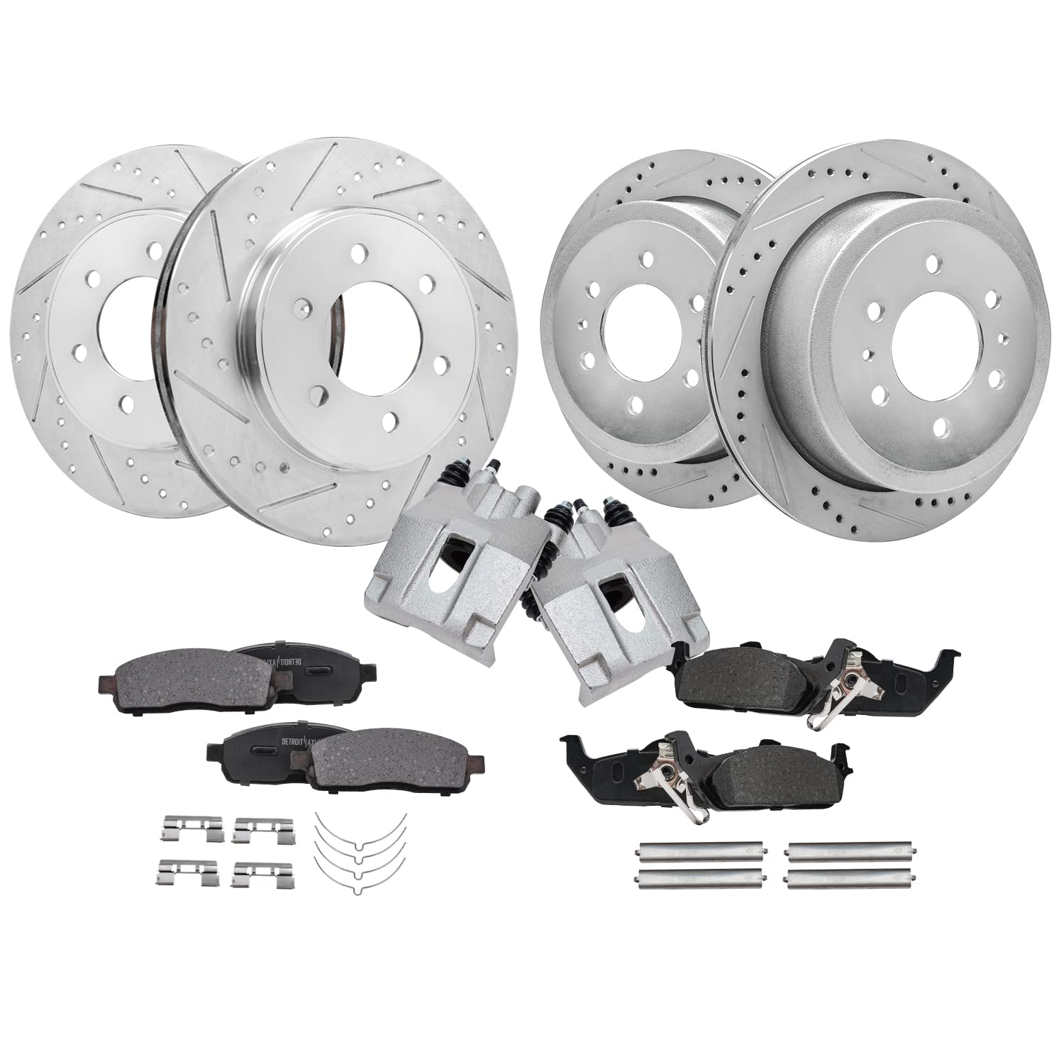 Detroit Axle - Brake Kit for Ford 2004-2008 F-150 2006-2008 Lincoln Mark LT | 2005 2007 Front &amp; Rear Drilled &amp; Slotted Brake Rotors Ceramic Brake Pads Rear Brake Calipers Replacement - 10pc Set