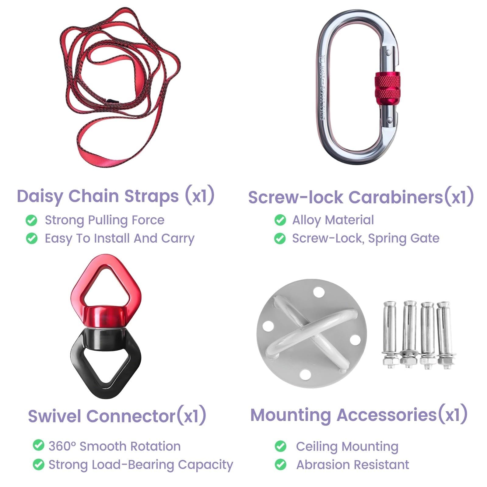Conjunto de Bandas de Resistencia para Danza aérea con Bungee, Kit de Equipo de Fitness aéreo con rotación de 360°, Herramienta de Entrenamiento elástico para Yoga aéreo, para Gimnasio
