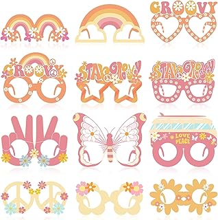 Qilery 36 Pieces 70s Groovy Party Decorations Groovy Paper Glasses 60s Hippie Theme Party Favors Retro Flower Power Boho Peace Love Eyeglasses Pack for Groovy Hippie Birthday Bachelorette Party Supply