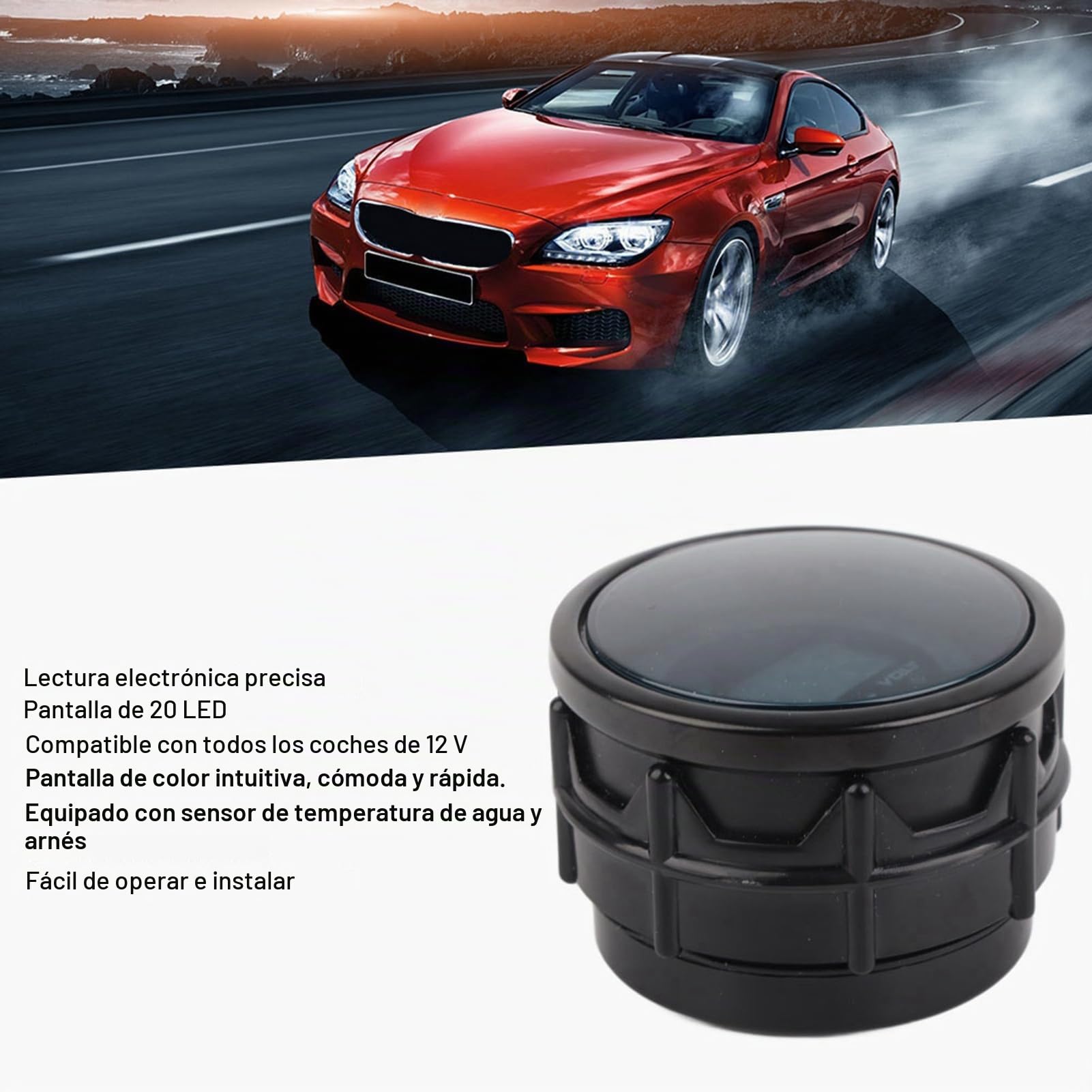 52mm Medidor de Temperatura del Agua Led Indicador Digital de Temperatura del Agua del Coche Indicadores de Temperatura del Agua con Sensor 20‑150 ° C para 12v Auto