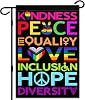 Kindness Peace Equality Love Inclusion Hope Diversity Garden Flags for Outside 12x18 Inch Pride Kindness Garden Flag Vertical Double Sided for Outdoor House Yard Sign Garden Decor