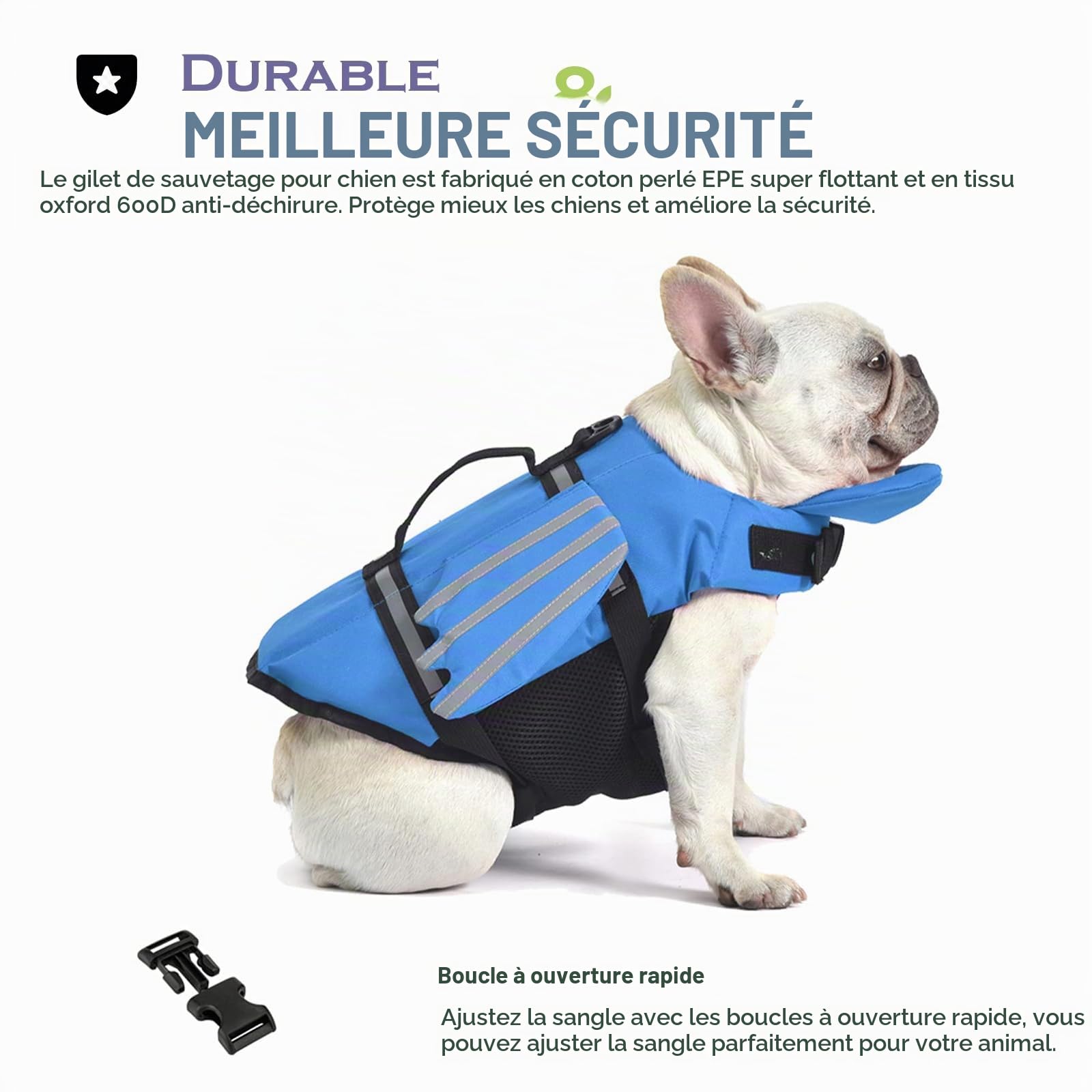 Gilet de Sauvetage pour Chien, Maillot de Bain et Grand Moyenne Petite Chien avec poignée et Réfléchissant, pour Piscine, Plage et Bateau Bleu M