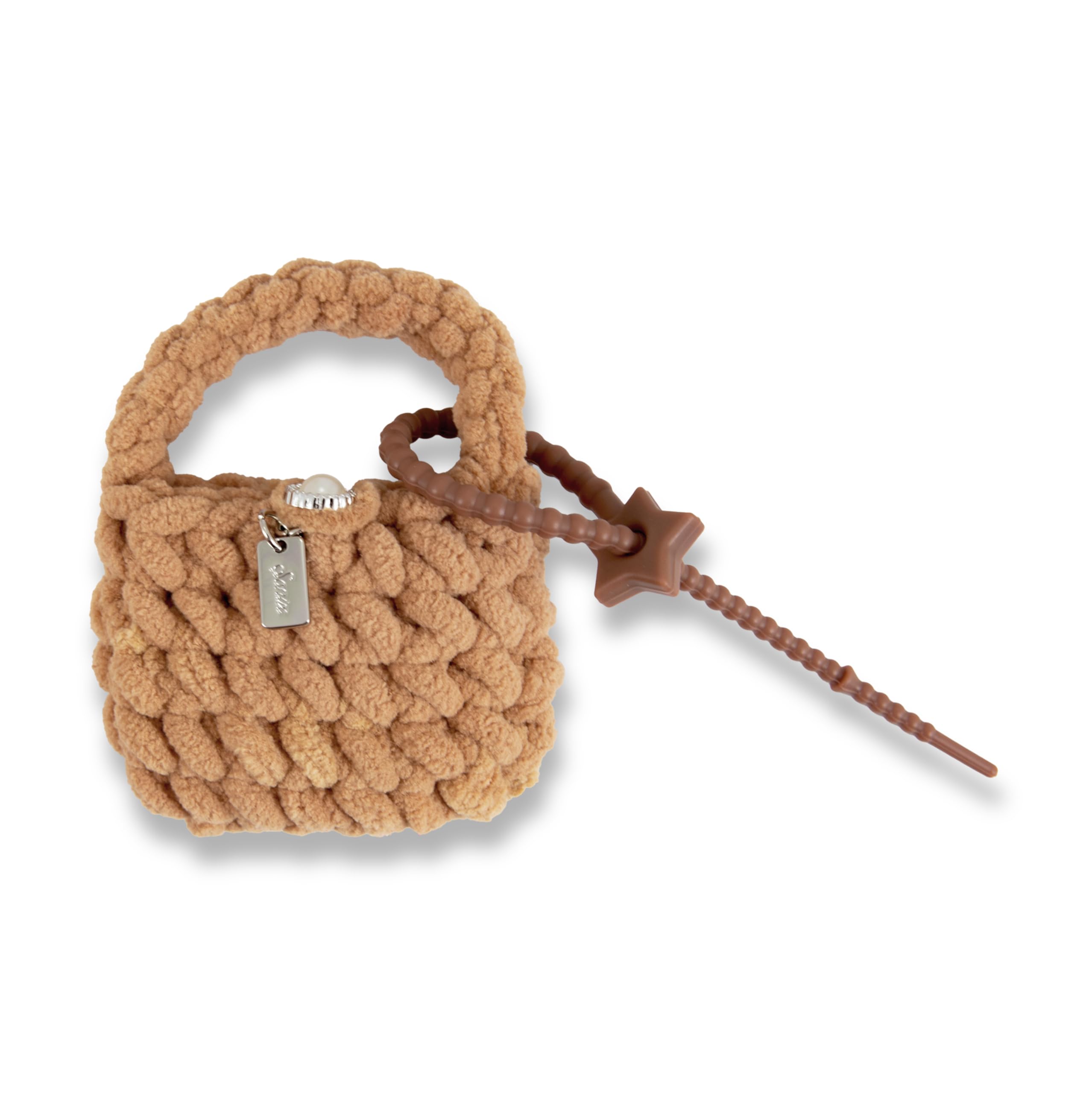 Sonix Knit Earbud Pouch | Crochet Keychain Storage Case Cover Bag Charm for AirPods with Removable Silicone Loop Accessory | Light Tan - Latte