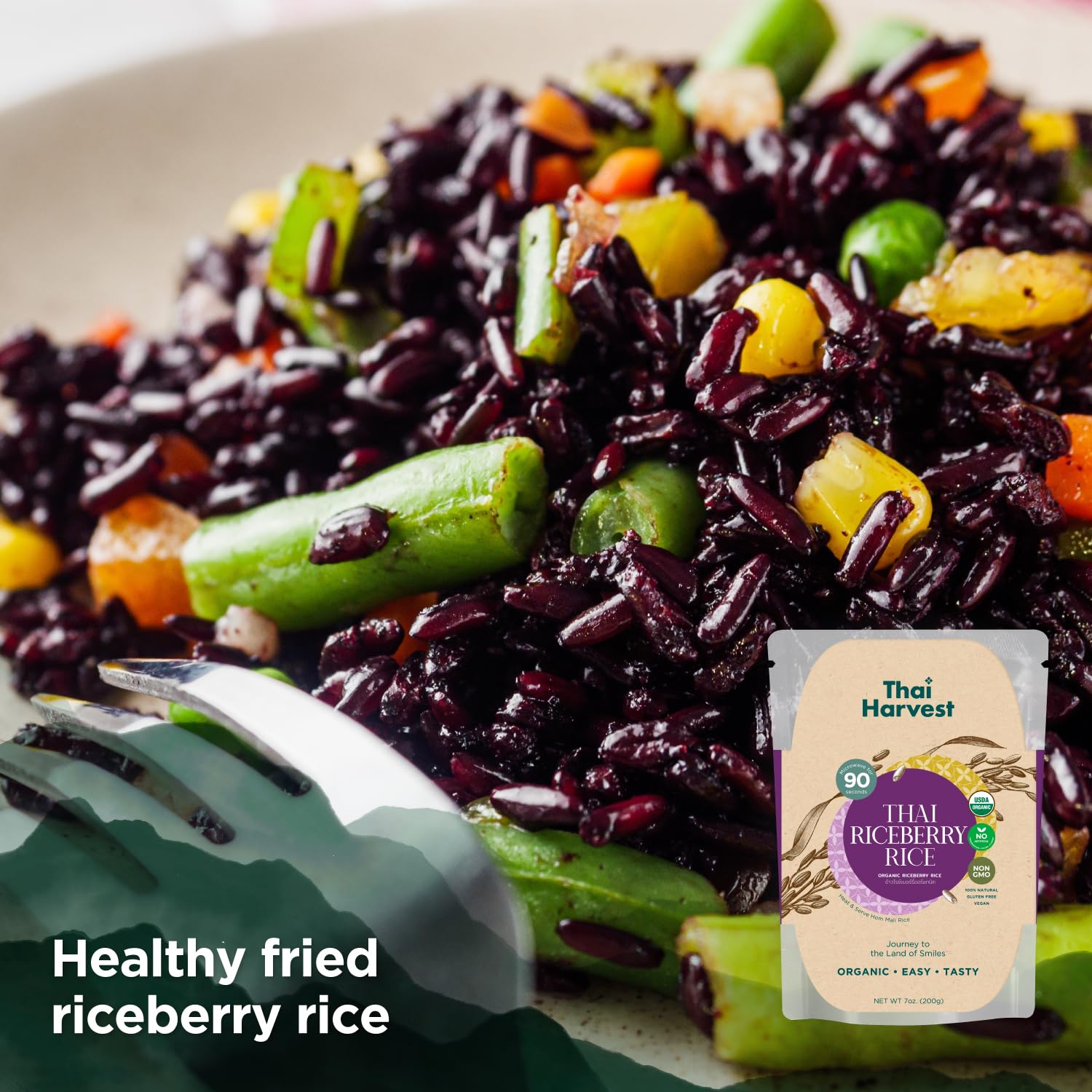 THAI HARVEST 100% USDA Organic Riceberry Rice 7 Ounce (Pack of 8) Microwaveable 90 Seconds Ready to Eat Instant Rice for Quick Dinner Meals Zero Preservatives Gluten Free