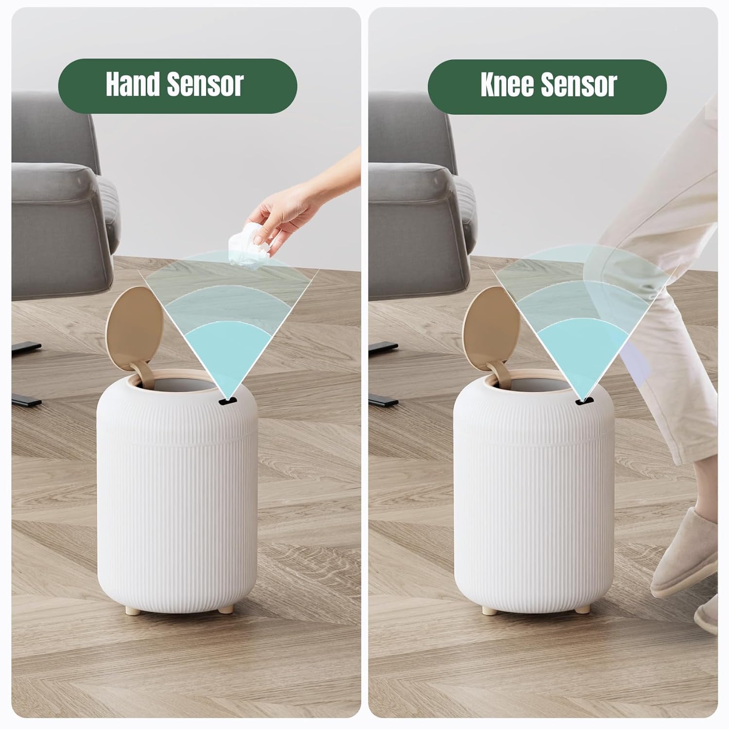 URALFA Automatic Bathroom Trash Can with Lid, 3 Gallon Motion Sensor Trash Can, Soft Close, Removable Legs, Touchless Trash Bin, Smart Plastic Garbage Can for Bedroom, Office, Kitchen, White