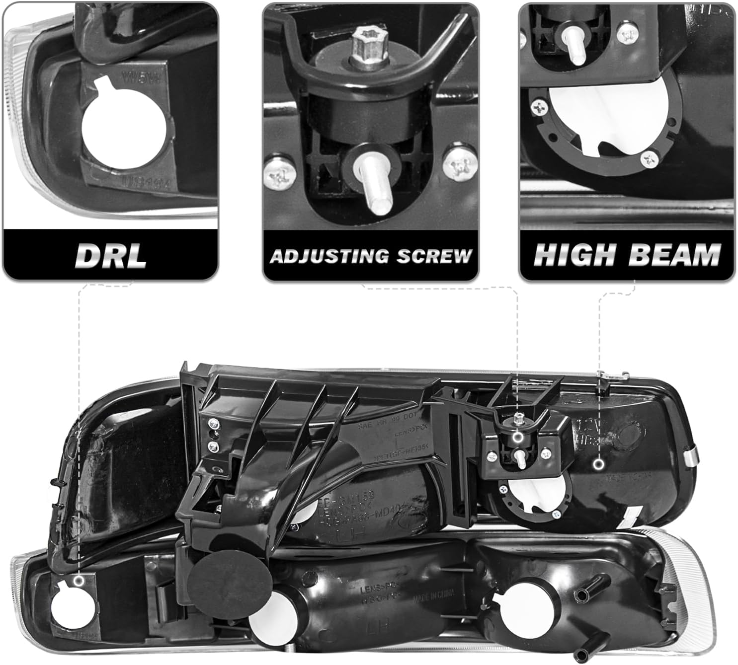 SOCKIR 6 PCS for 2003-2006 GMC Sierra 1500 2500 3500 Headlight & Fog Light Assembly + Park/Signal Headlamp LH+RH (Black Housing with Clear Reflector)