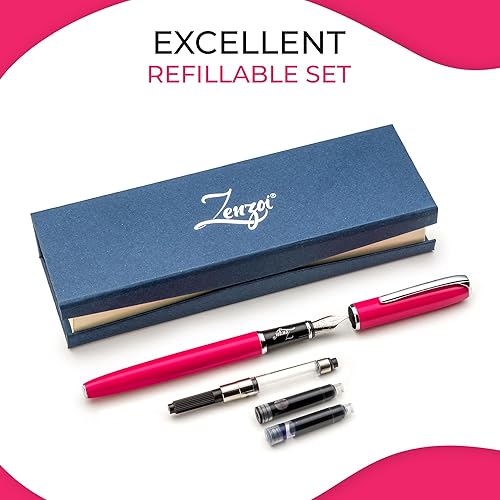 Vista 24 de ZenZoi Pluma estilográfica amarilla – Hermoso bolígrafo para mujeres, hombres. Punta fina Schmidt de escritura suave. Juego de regalo de pluma