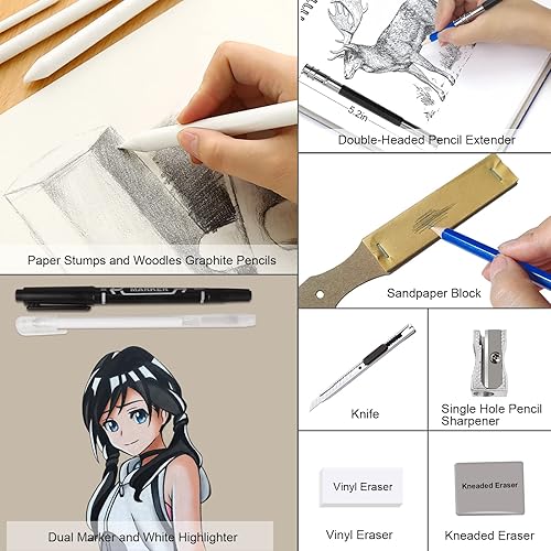 Miniatura 6 de Paquete de 100 suministros de arte para adultos, adolescentes, niños principiantes, suministros de dibujo para artistas, kit de bocetos, juego de