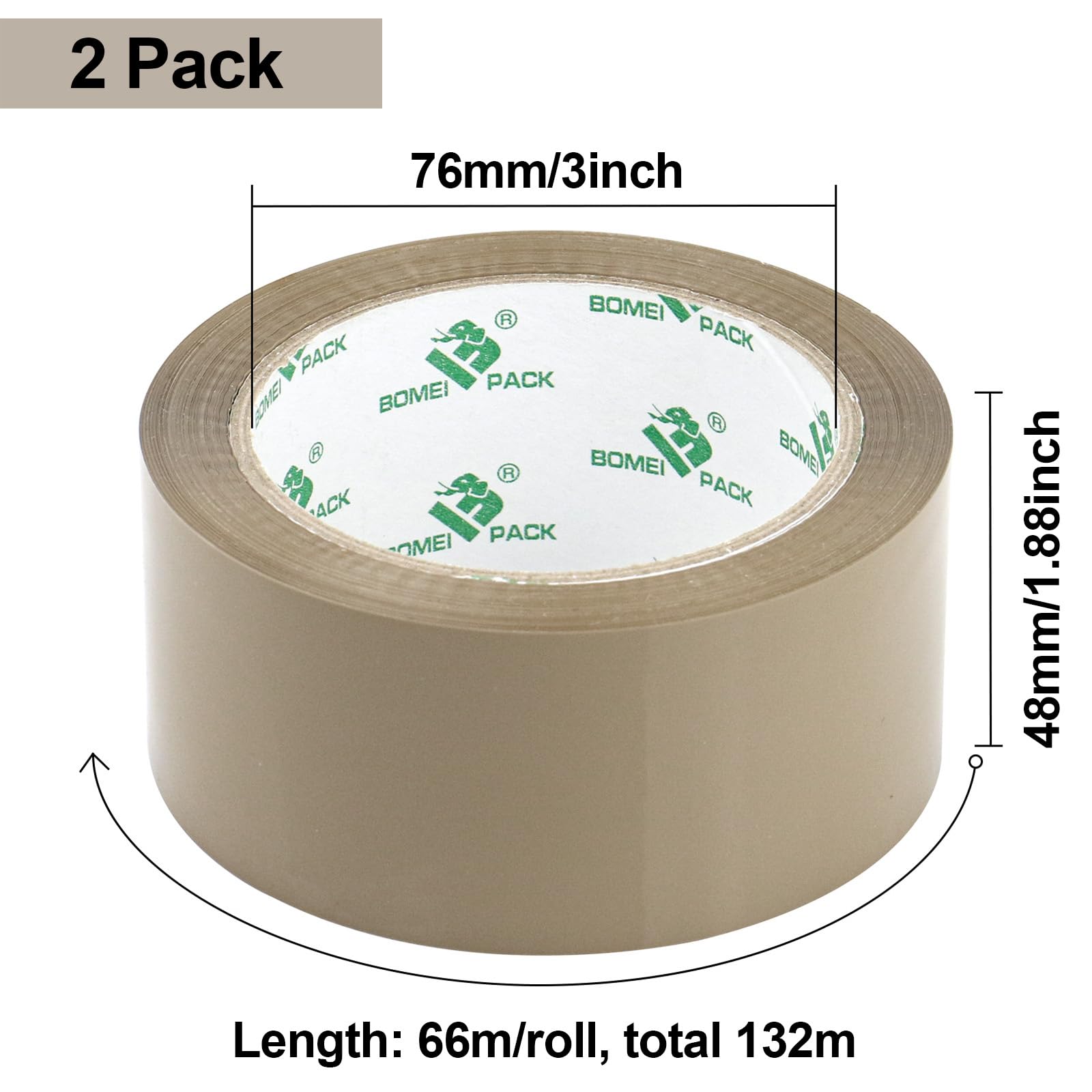 BOMEI PACK 2 Rolls Quiet Tape Brown Parcel Boxes Secure Sealing Tape No Noise Silent box Tape for Heavy Duty Moving Shipping Cartons Sealing Wrapping,60 mic x 48 mm x 66m noiseless box tape - Image 2
