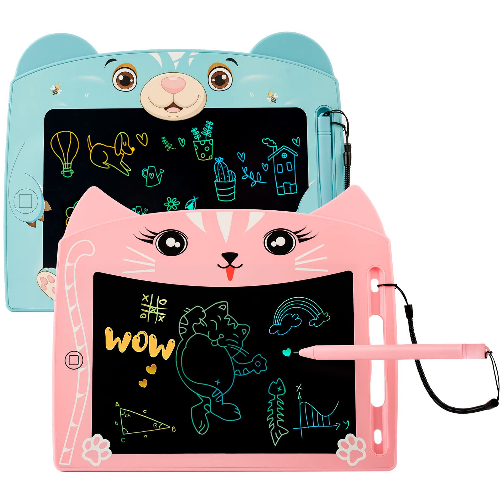 BOPU 2-Pack LCD Writing Tablets Colorful, Gift Writing Drawing Board for Kids Girls Boys Adults, Birthday Doodle Scribble Pad Toys Age for 3 4 5 6+ Years Old (Pink Cat + Blue Bear)