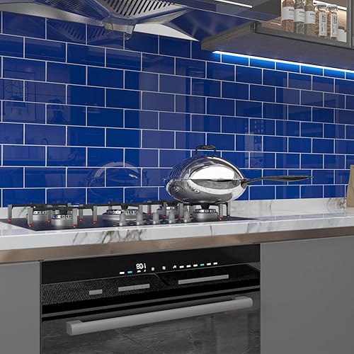 Miniatura 4 de Azulejos de cristal de metro de 3 x 6 pulgadas, color azul cobalto para pared de cocina, baño, paquete de 32 hojas