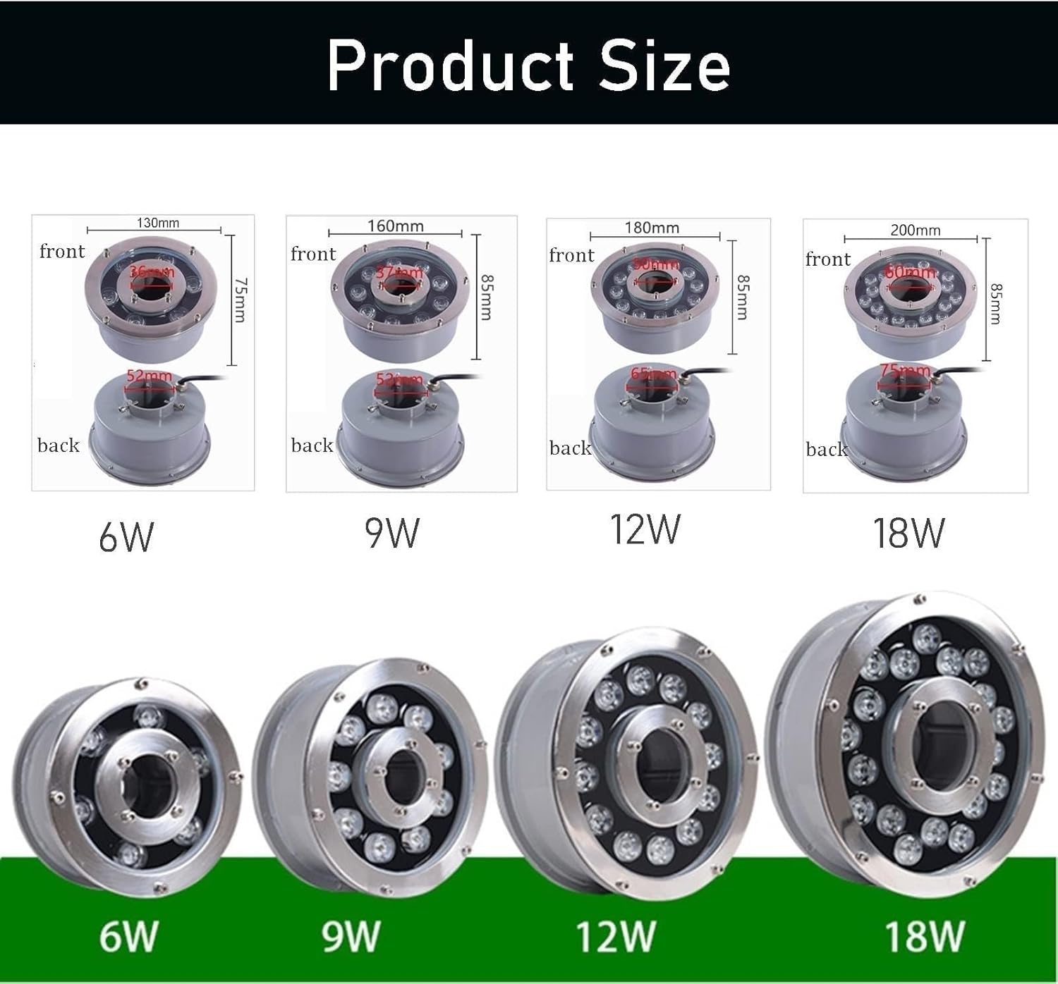 Submersible LED Pond Lights - IP68 Waterproof Stainless Steel Fountain Lamp, 24W AC12V Spotlight for Pool, Fountain & Landscape Lighting - Yellow Illumination