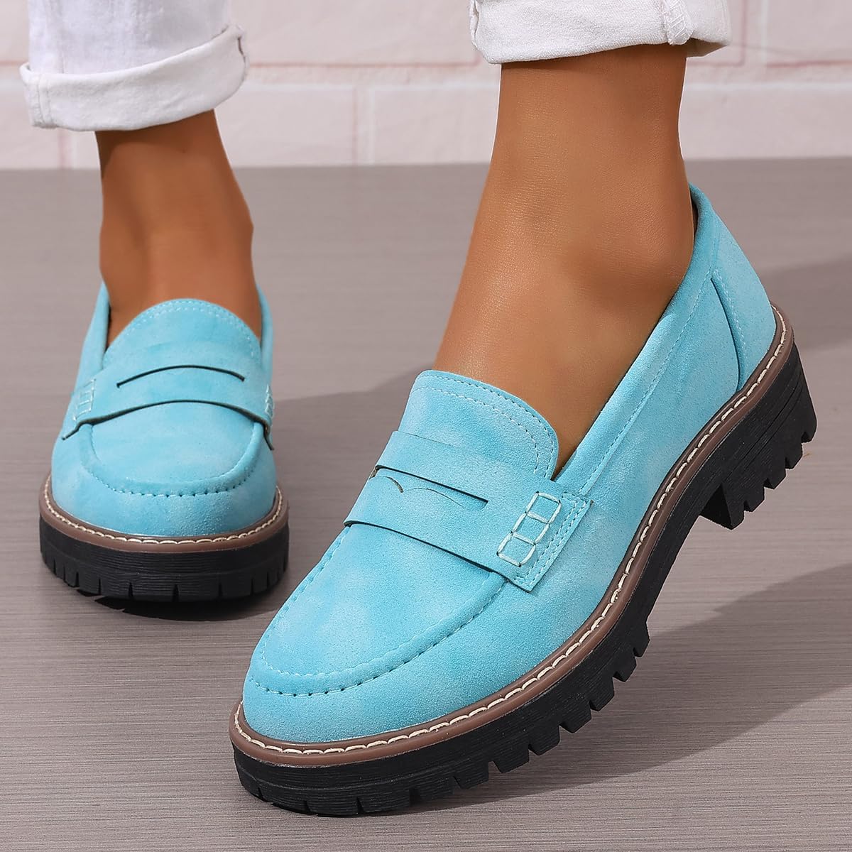 Womens Loafers Shoes Platform Chunky Penny Loafer Lug Sole Comfortable Slip On Work Office Business Casual Dress Shoes, US Size 5-11.5 - Image 4