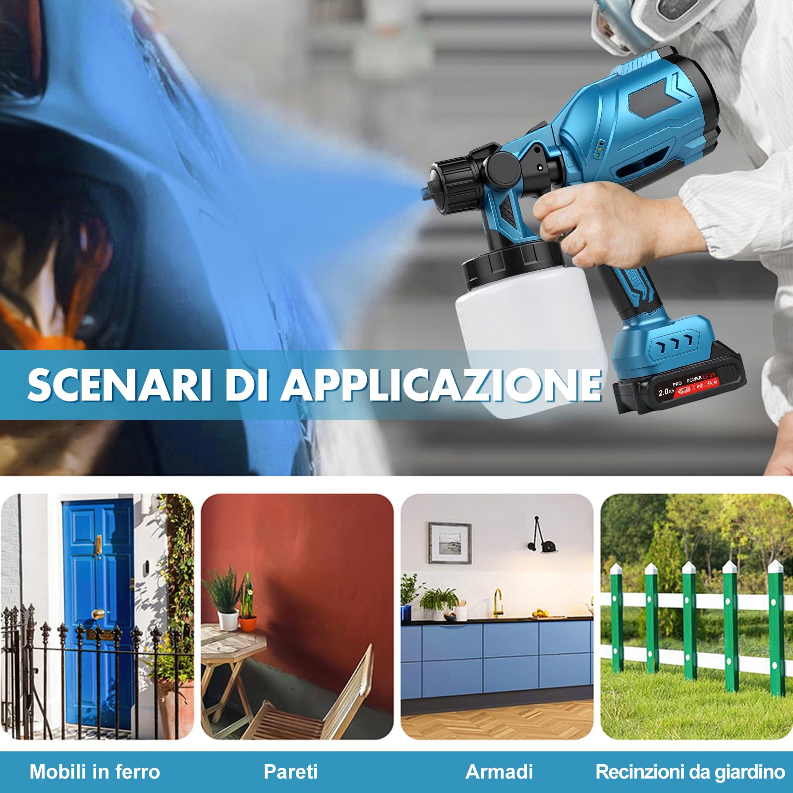 Pistola A Spruzzo Per Verniciare A Batteria, 500W Pistola Per Verniciare Elettrica Spruzzatore Vernice Con 3 Ugelli 3 Modalità, Flusso Regolabile HVLP Pistola Per Verniciatura Per Muri, Mobilia, Auto