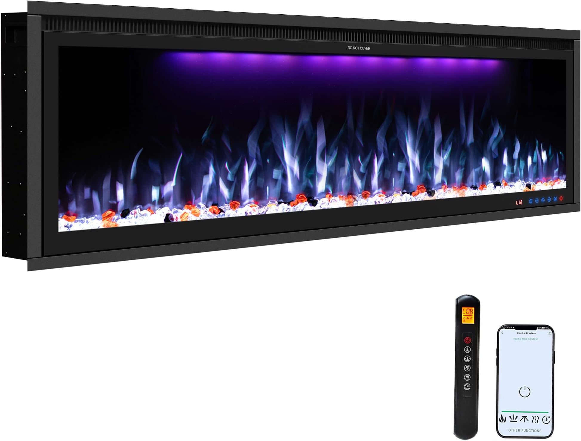 Benrocks 50'' WiFi-Enabled Electric Fireplace Insert - Alexa & App Control, 13 * 13 * 3 Color Combinations, Smart Fireplace Heater, Timer, Logs & Crystals Included, 750/1500W