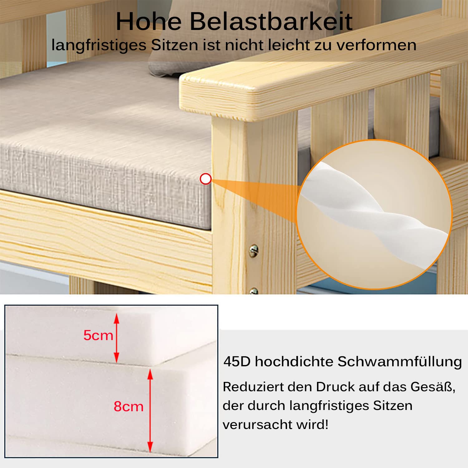 Generisch Waterproof Garden Bench Seat Cushion with High Density 45D Foam Washable and Removable Palettenkissen for Outdoor Bench Dining Room Patio Durable and Comfortable Sitzkissen