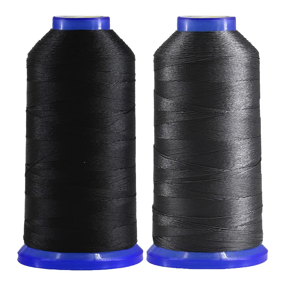 Selric [2600 yardas/negro + gris] Paquete de 2 hilos de nailon Tex 90 para coser cuero 280D/3 T90#92 hilo de tapicería resistente para cuero y otros tejidos pesados