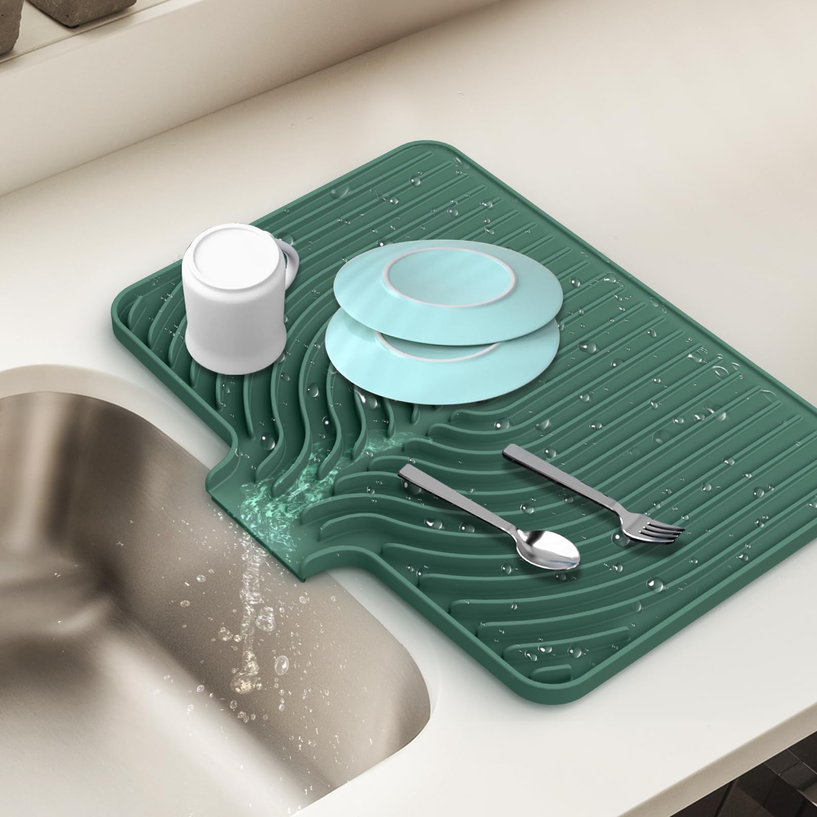 Tapete de secado de platos de silicona para encimera de cocina fácil de limpiar marca JACZZO