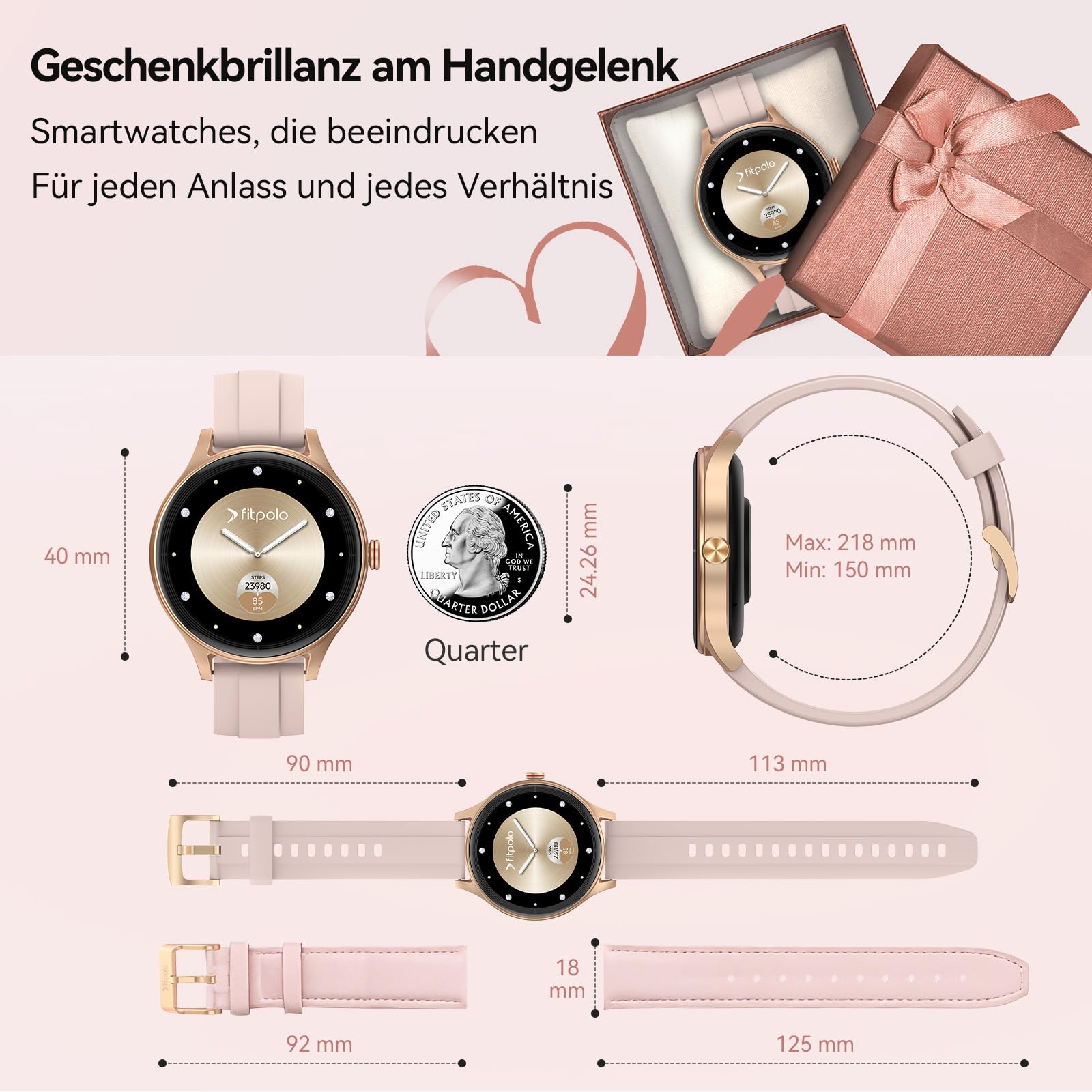 Smartwatch Damen Rund, 1.57" Smart Watch mit Telefonfunktion/Whatsapp, Fitness Tracker mit Herzfrequenz/Schlafmonitor, Fitnessuhr Damen 120+ Sportmodi 3ATM Wasserdicht, Uhr für Samsung/Android/iOS