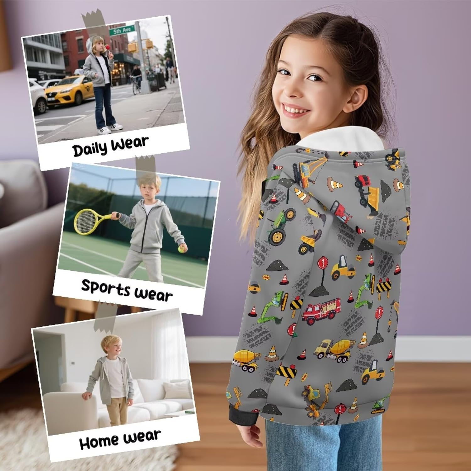 GePrint Boys Hooded Clothes with Pocket Soft Fleece Children's Long Sleeve Sweatshirt Warm Oversized Pullover for Teen Boy