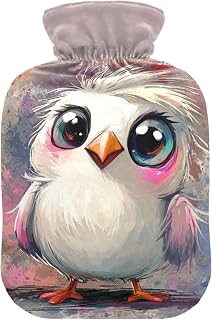 Cartoon Cute White Funny Bird hot-Water Bottle with Soft Cover, 2L hot Water Bags for Pain Relief, Period Cramps, compresas calientes para el vientre