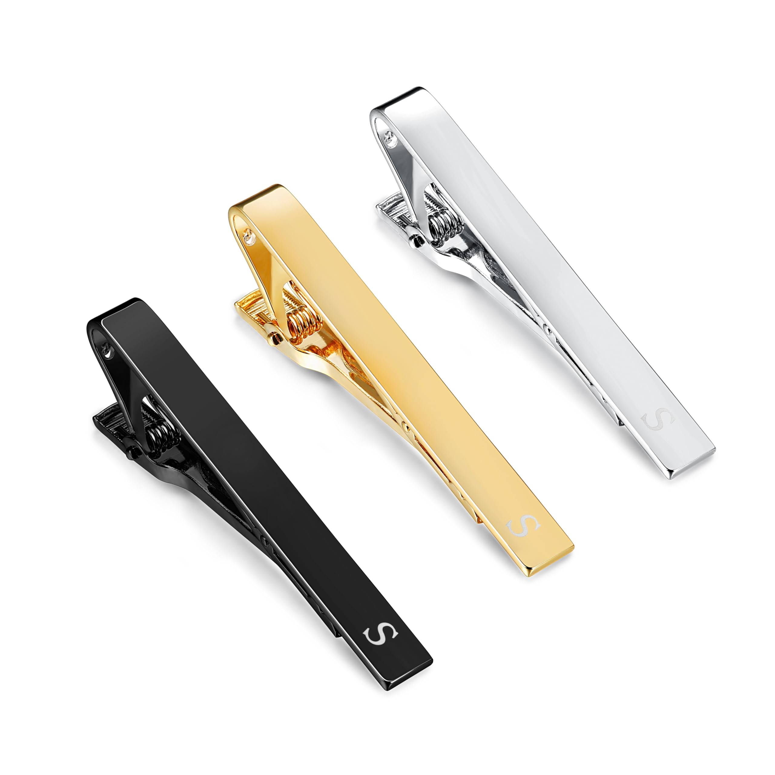 3Pcs Stainless Steel Tie Clips for Men Unique Gold Tie Bar Pin Tack Set