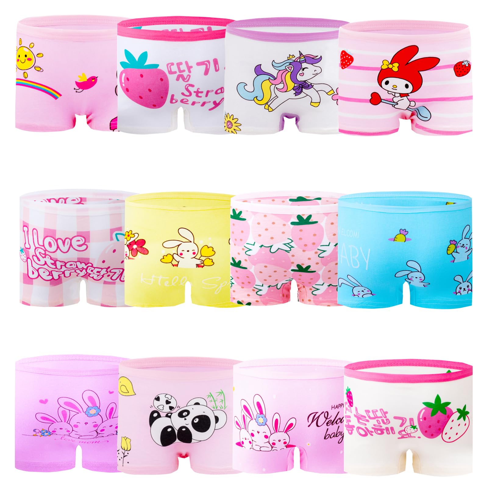 JackLoveBriefs Girls Cotton Underwear with 12 Packs Toddler Boyshort Panties