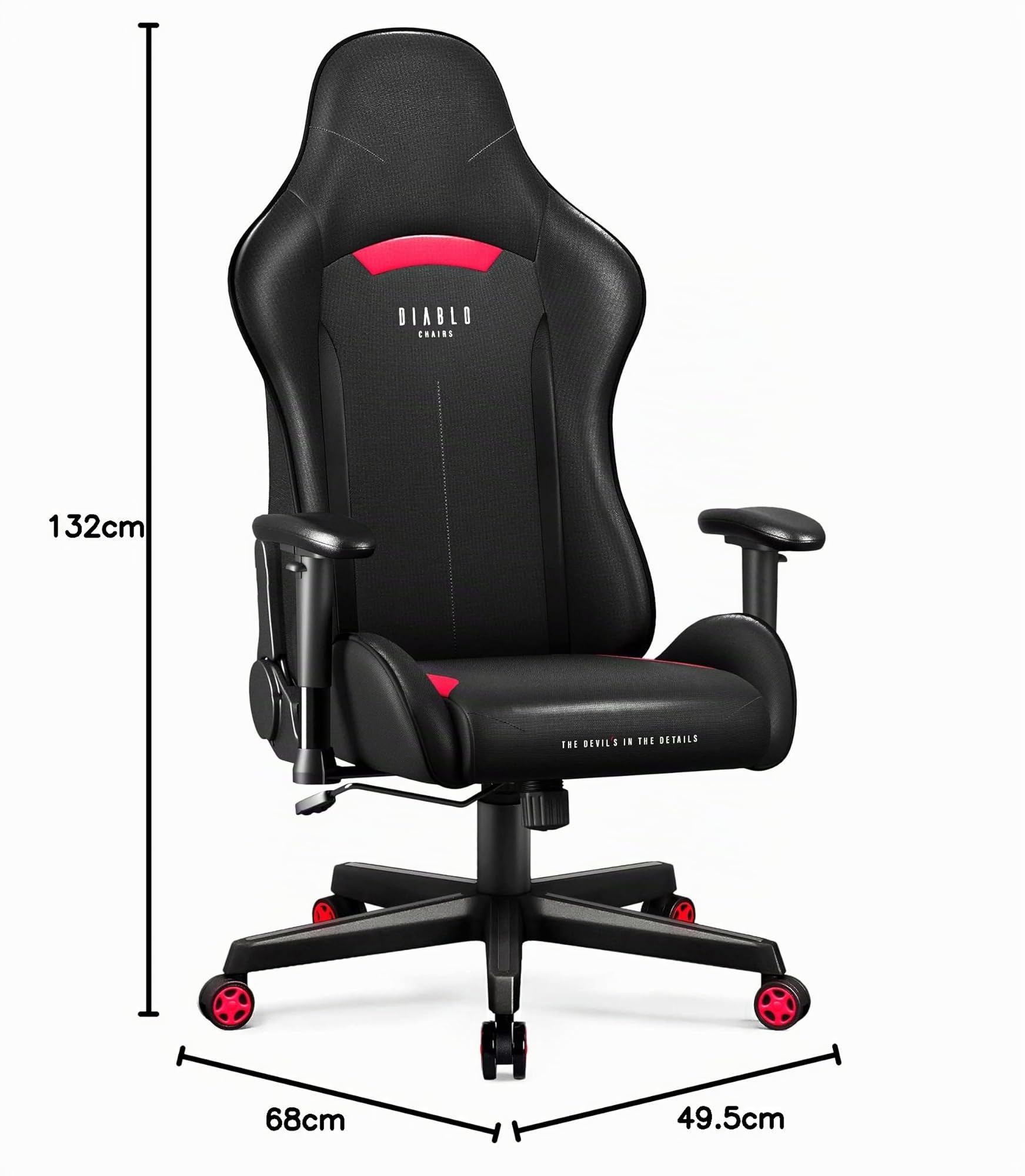 DIABLO Sedia da Gaming X-Starter | Sedia Gaming Ergonomica in Tessuto, Braccioli Regolabili, Meccanismo di Inclinazione | Sedia per PC, Gaming Chair, Poltrona da Ufficio | Nero