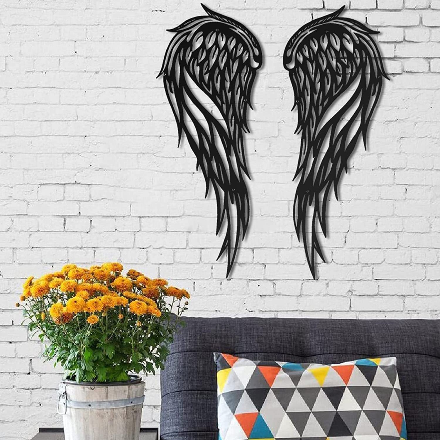 LMYSXAOZ Metal Angel Wings Wall Decor, large wall art, Sculpture, Bedroom hanging Silhouette, for Study Living Room Dining Room,Black,50cm