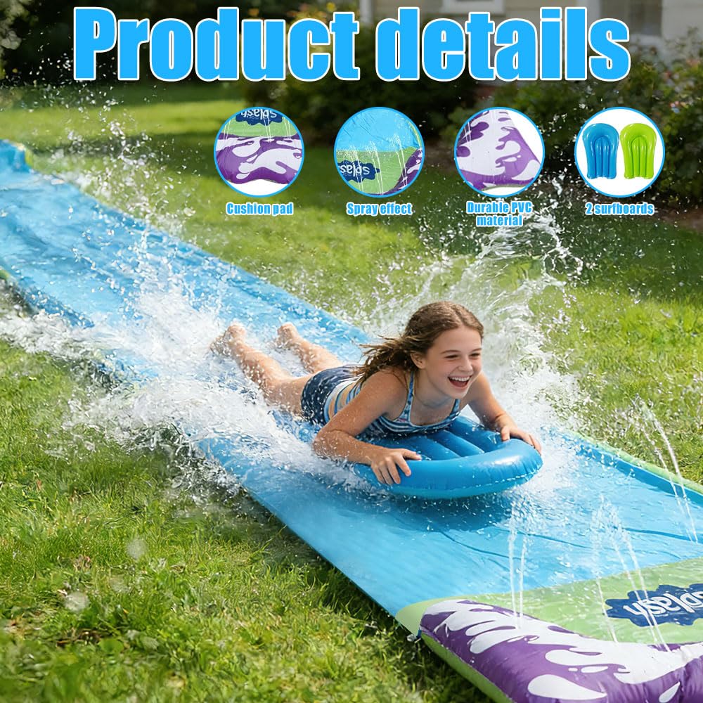 Scivolo d'Acqua da Giardino per Bambini – Scivolo Gonfiabile da 480 Cm (15,8 Piedi) con 2 Bodyboard, Spruzzatore Integrato E Tanto Divertimento per Bambini E Adulti (Uso Esterno)