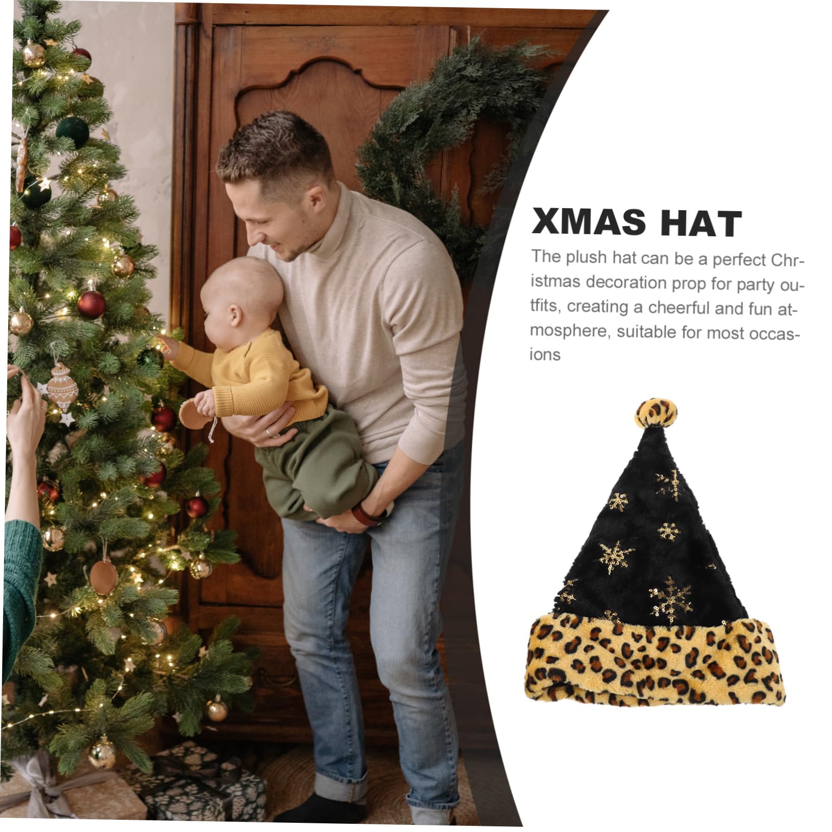 Homoyoyo 5stücke Leopardenmuster Weihnachtsmütze Für Erwachsene Plüsch Nikolausmütze Mit Pailletten Und Schneeflocken Für Weihnachten Und Neujahrsfeiern Bequem Und Warm Für Jede