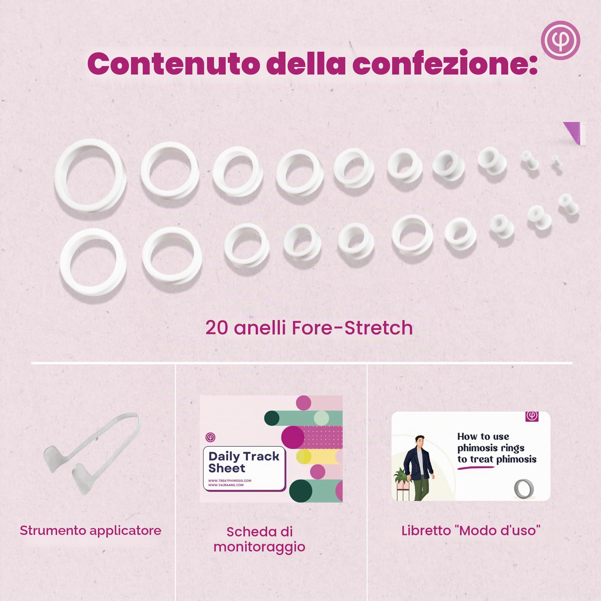 Vajraang Anelli per fimosi (20 anelli) con istruzioni e strumenti