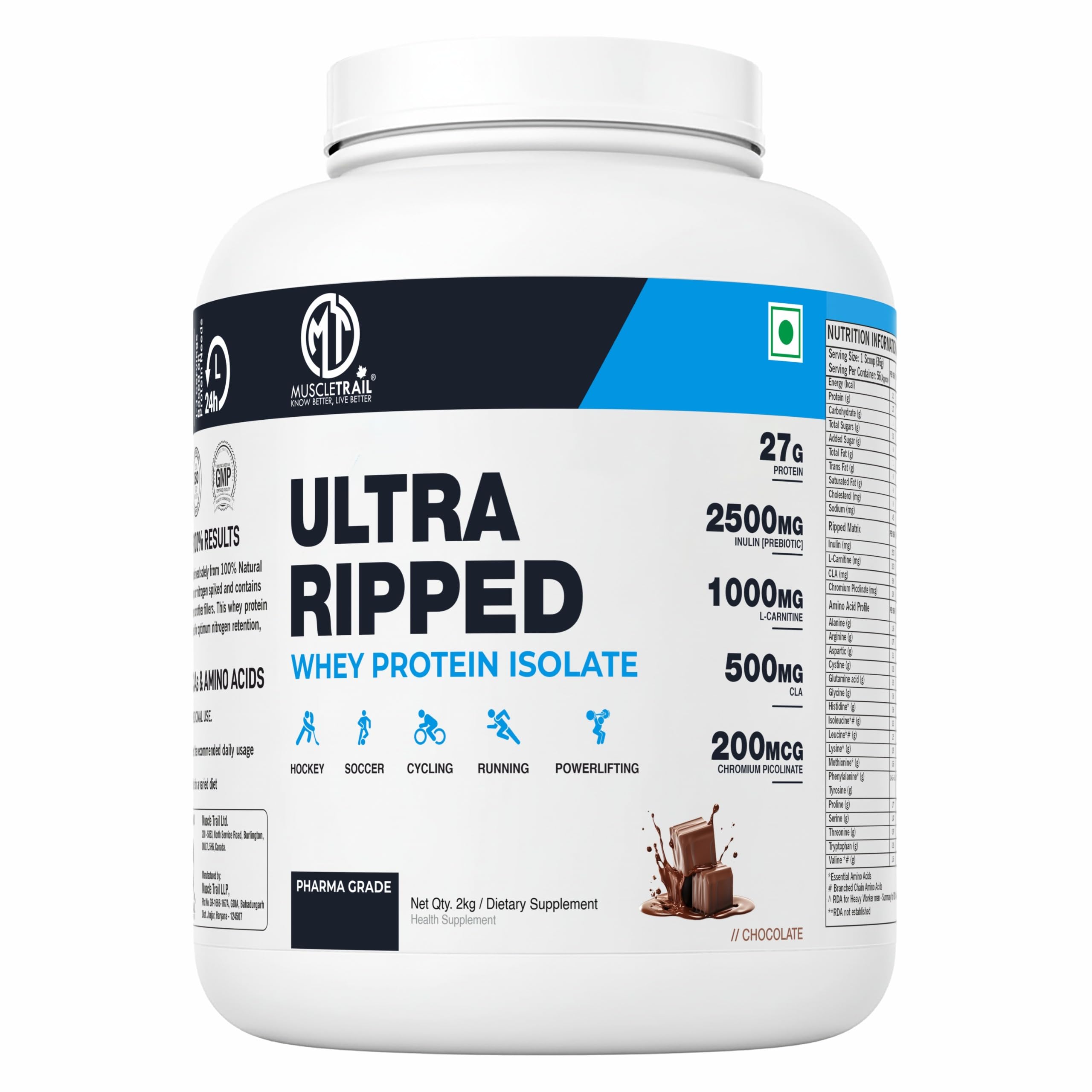 MuscleTrail Pharma Grade Ultra Ripped Whey Protein Isolate - Premium Protein for Men & Women - 27g Protein per Serving - Supports Muscle Growth, Strength & Recovery - L-Carnitine (2KG, Cookies & Cream) — Amazon image 17