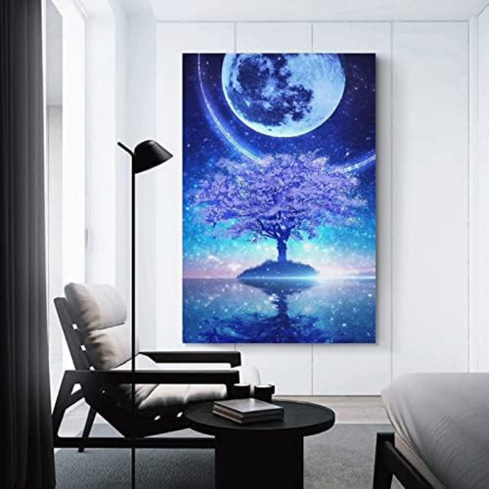 Amazon.co.jp: 桜 海 星空 満月の夜空 美しい アートパネル ポスター