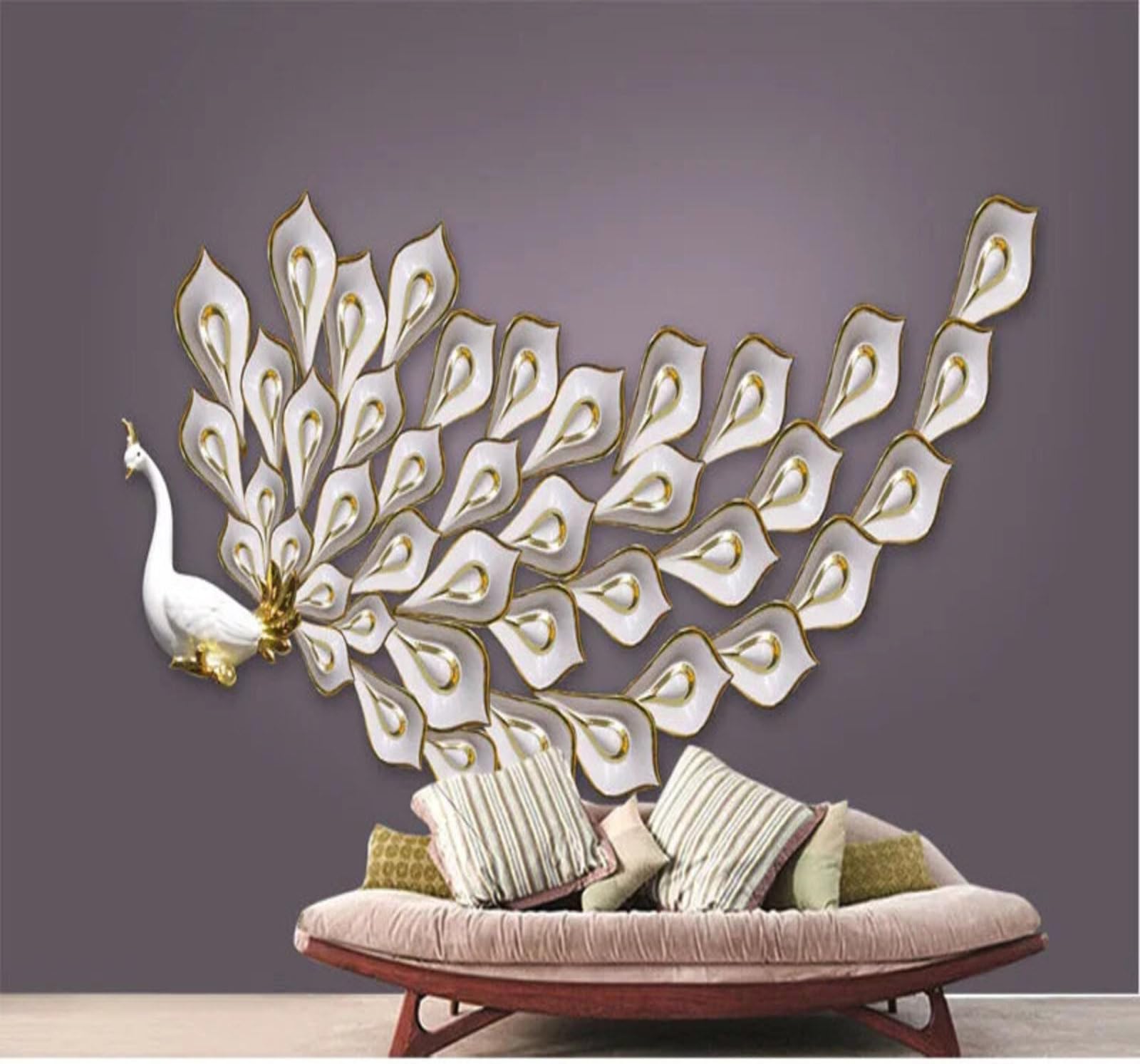 Relief Three Dimensional Creative Beautiful Peacock Spreading Its Tail 3D Wallpaper Easy Install Feature Office Living Room Sofa Bedroom TV Background Wall Decoration-350cm×256cm
