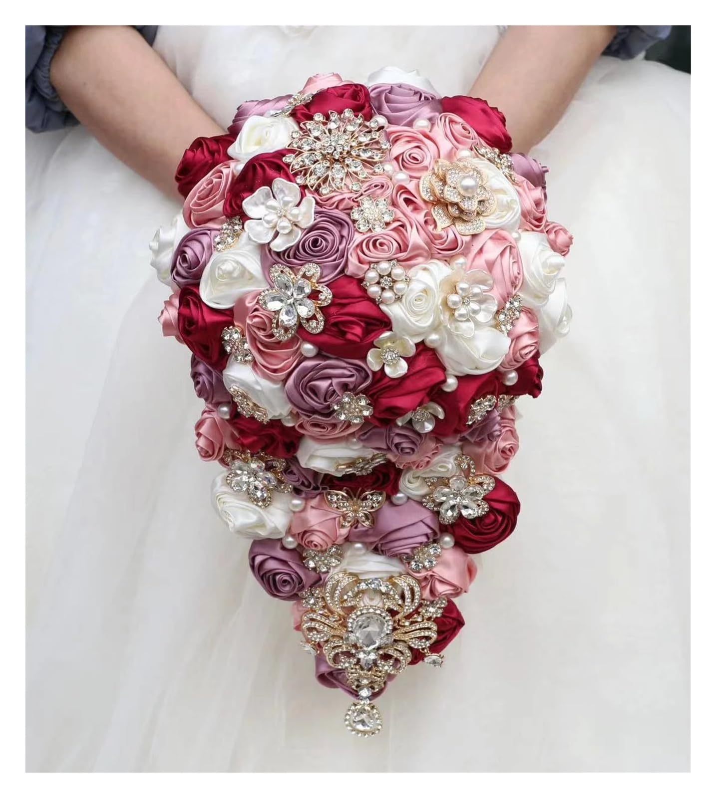 UJEDFHV Wedding Bouquet Crystal Bride Handmade Satin Rose Elegant Wedding Flowers Bridal Bouquet for Prom(Color 6)