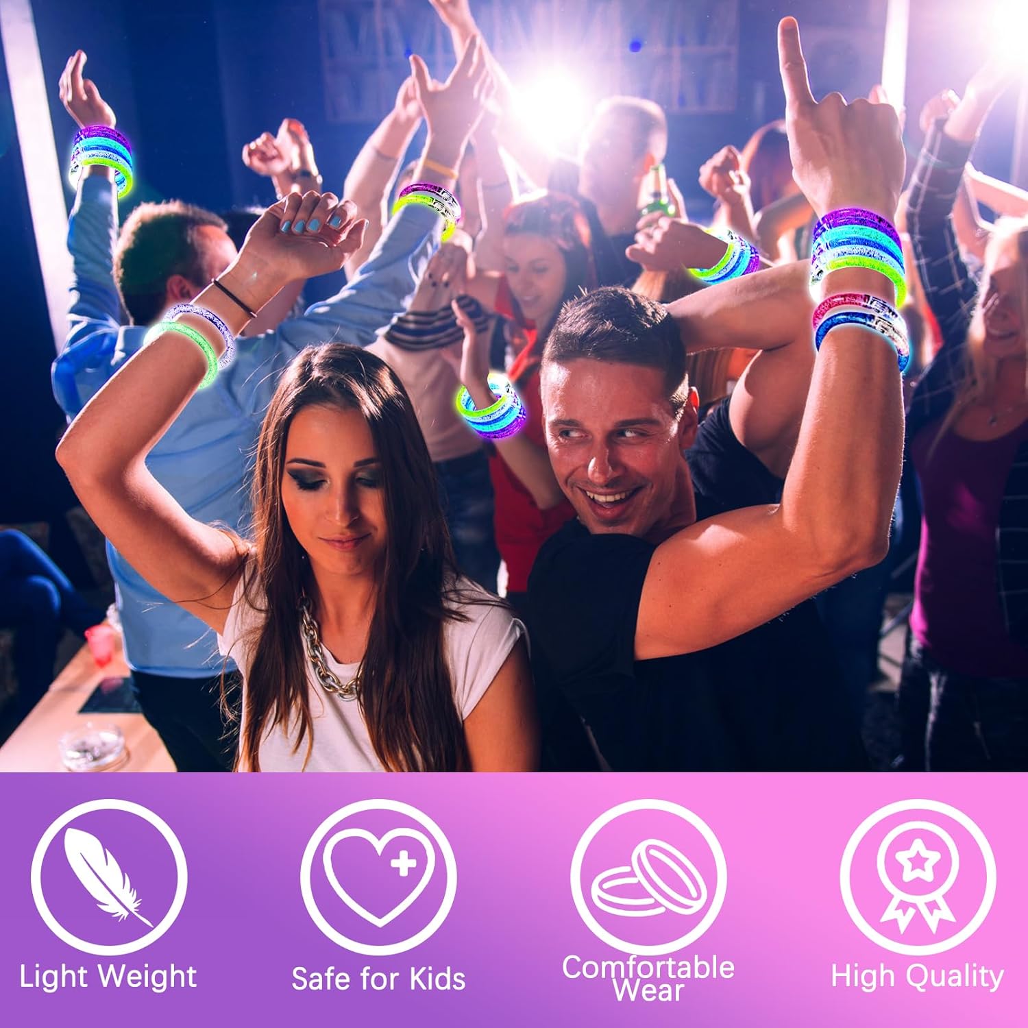 90 Pack Light up Bracelets,Glow Sticks Bracelets,6 Color LED Bracelets Glow In the Dark Party Supplies,Flashing Light Up Bracelet,Glow Bracelets for Birthday Concert Carnival Party Favors - Image 4