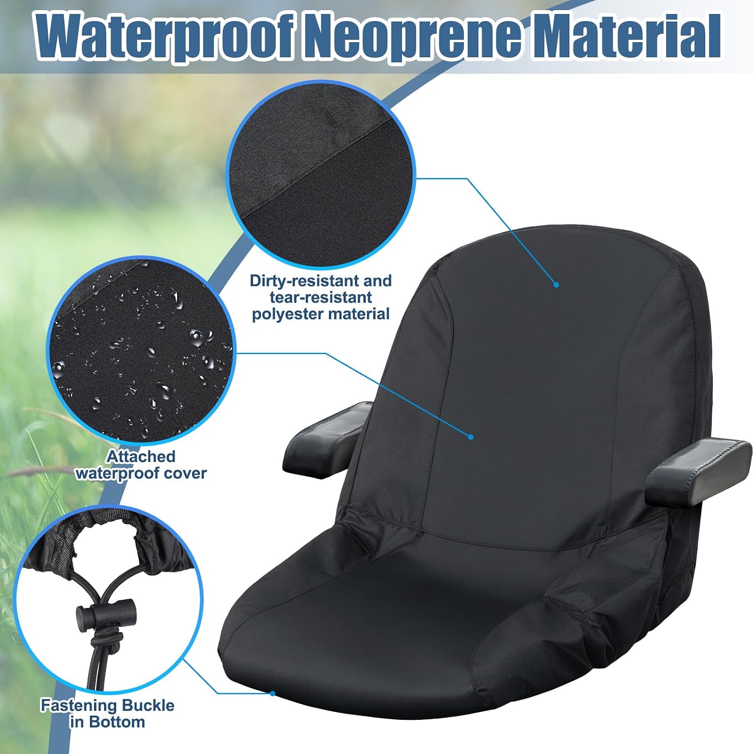 Lawn Mower Seat Cover with Back Mesh Pockets Waterproof 600D Tractor Cover Heavy Duty Riding Mower Fits for 12.6-14.6inches High Seat with Armrest Holes