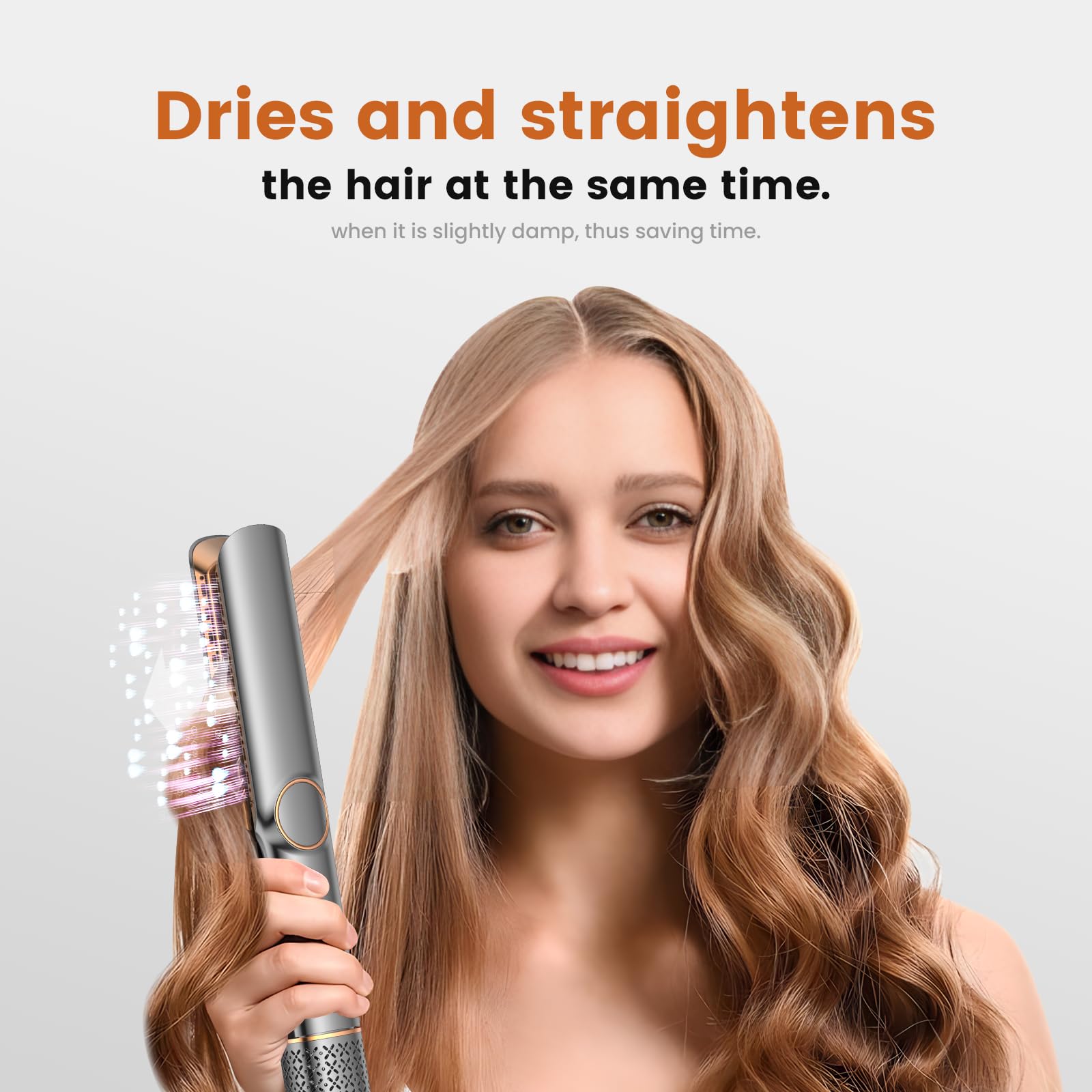 Sèche-Cheveux Lisseur 2 en 1, Lisseur à Air Ionique 200 m/min - Plasma Coiffage Mouillé à Sec, Sans Dommage Thermique, Séchage & Lissage Rapide pour Cheveux Mi-Longs à Longs - 4 Réglages Température
