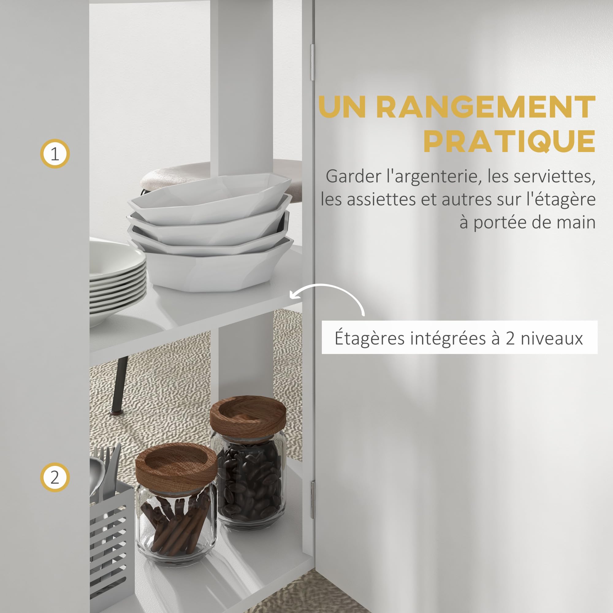 HOMCOM Table à Manger Pliante sur roulettes 4 Pers. 120x60x77 cm Blanc | Table de Cuisine, 2 Abattants, 2 Étagères de Rangement, pour Petits Espaces