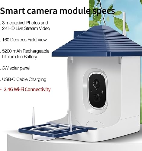 Miniatura 2 de Comedero inteligente para pájaros con cámara, identificación de especies con inteligencia artificial, casa de pájaros con energía solar, alertas de