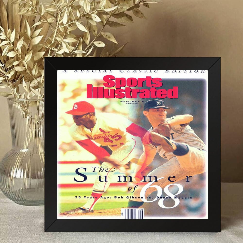 GADGETS WRAP Printed Photo Frame Matte Painting for Home Office Studio Living Room Decoration (10x10inch Black Framed) - St. Louis Cardinals Bob Gibson And Detroit Tigers Denny