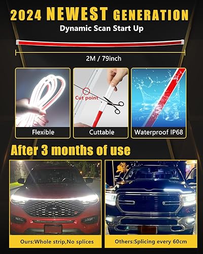 Miniatura 9 de Tira de luz LED de señal de giro secuencial, escaneo dinámico, luces de capó flexible DRL para coche, camión, SUV, interruptor de flujo de ámbar
