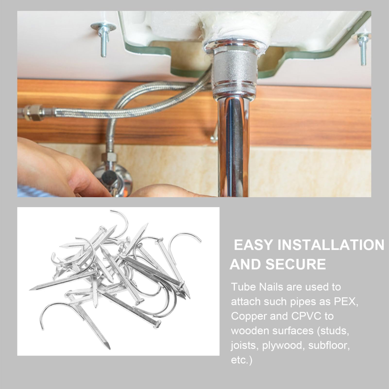 Fixing Clips J Hook Nail in Acciaio Inox 200 Pezzi per Tubi