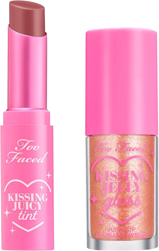 Too Faced Kissing Juicy Tint & Kissing Jelly Lip Oil Gloss - Cream Soda | Includes Kissing Juicy Tint For Lasting Color, 0.10 Ounce + Kissing Jelly Lip Oil Gloss For Moisture & Shine, 0.15 Fl Oz