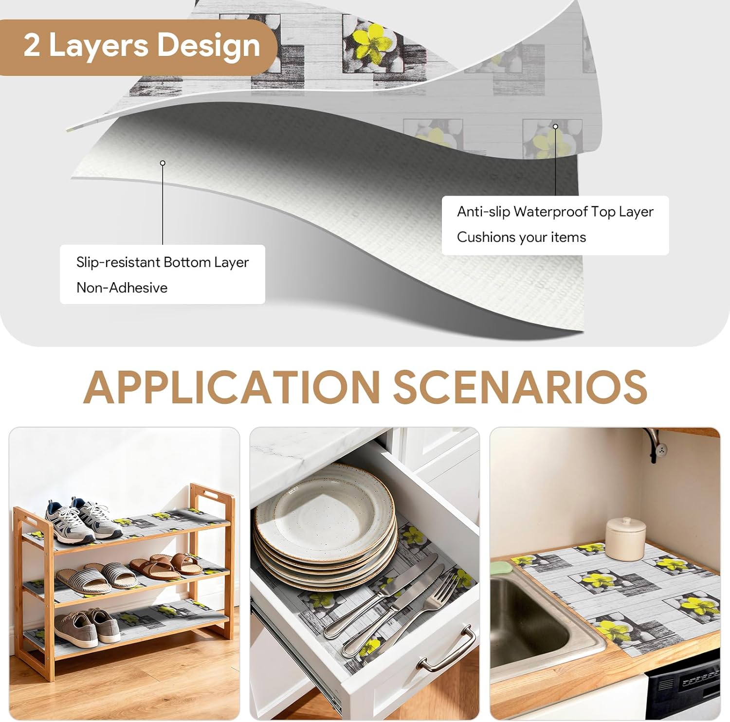 Shelf and Drawer Liner for Kitchen Cabinets 10Rolls*17.7'' X 96'' Non Adhesive Shelf Paper Strong Grip Anti Slip Cabinet Liners for Shelves, Oil-Proof Waterproof Cupboard Liner