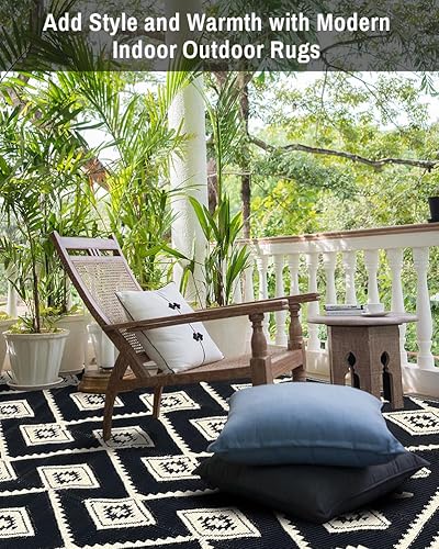 Miniatura 21 de Alfombras reversibles - Alfombra de paja de plástico, alfombra para exteriores, alfombra de área moderna, alfombra grande para exteriores, RV, Negro