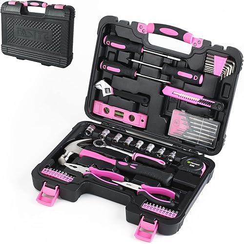 FASITE Juego de herramientas rosadas de 53 piezas para el hogar juego de herramientas de mano de reparación general de bricolaje con martillo